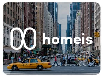 Homeis logo on NYC background